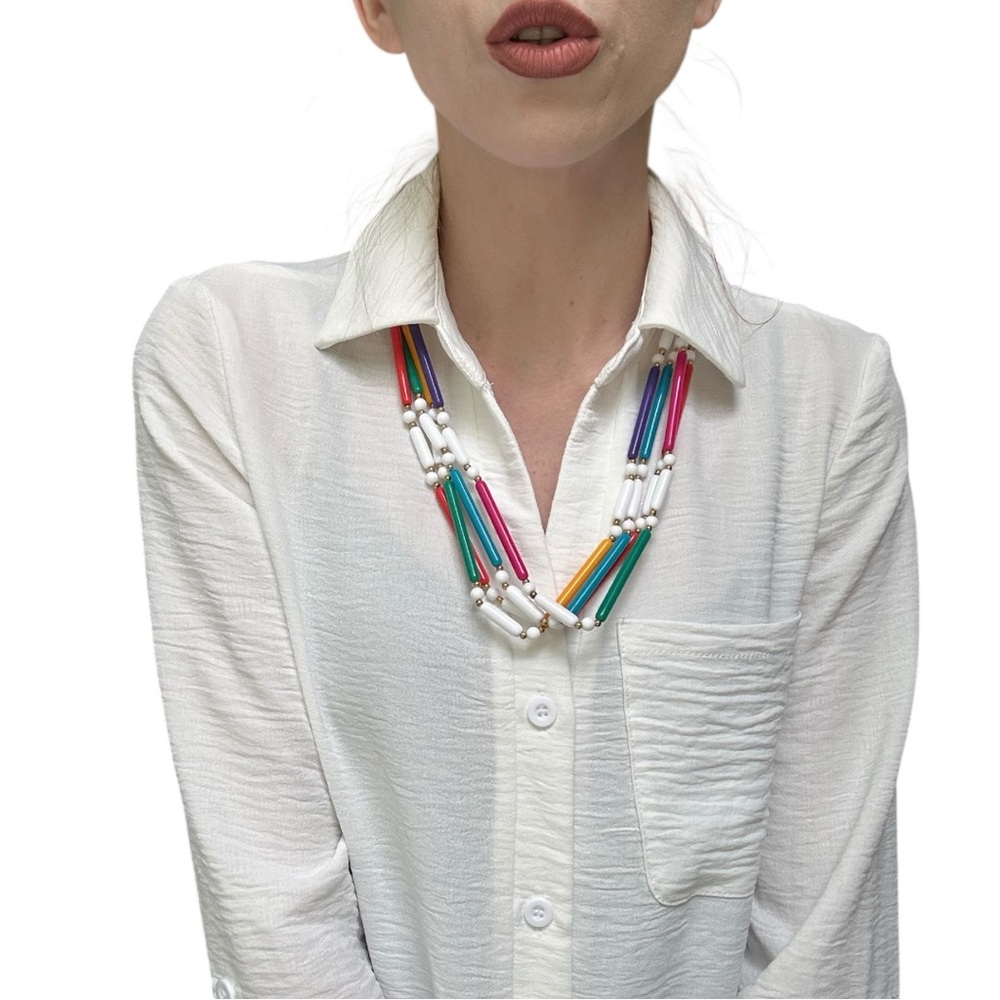 VTG 80’s Colorful Beaded Multi Strand Necklace - Modern Pop Fashion